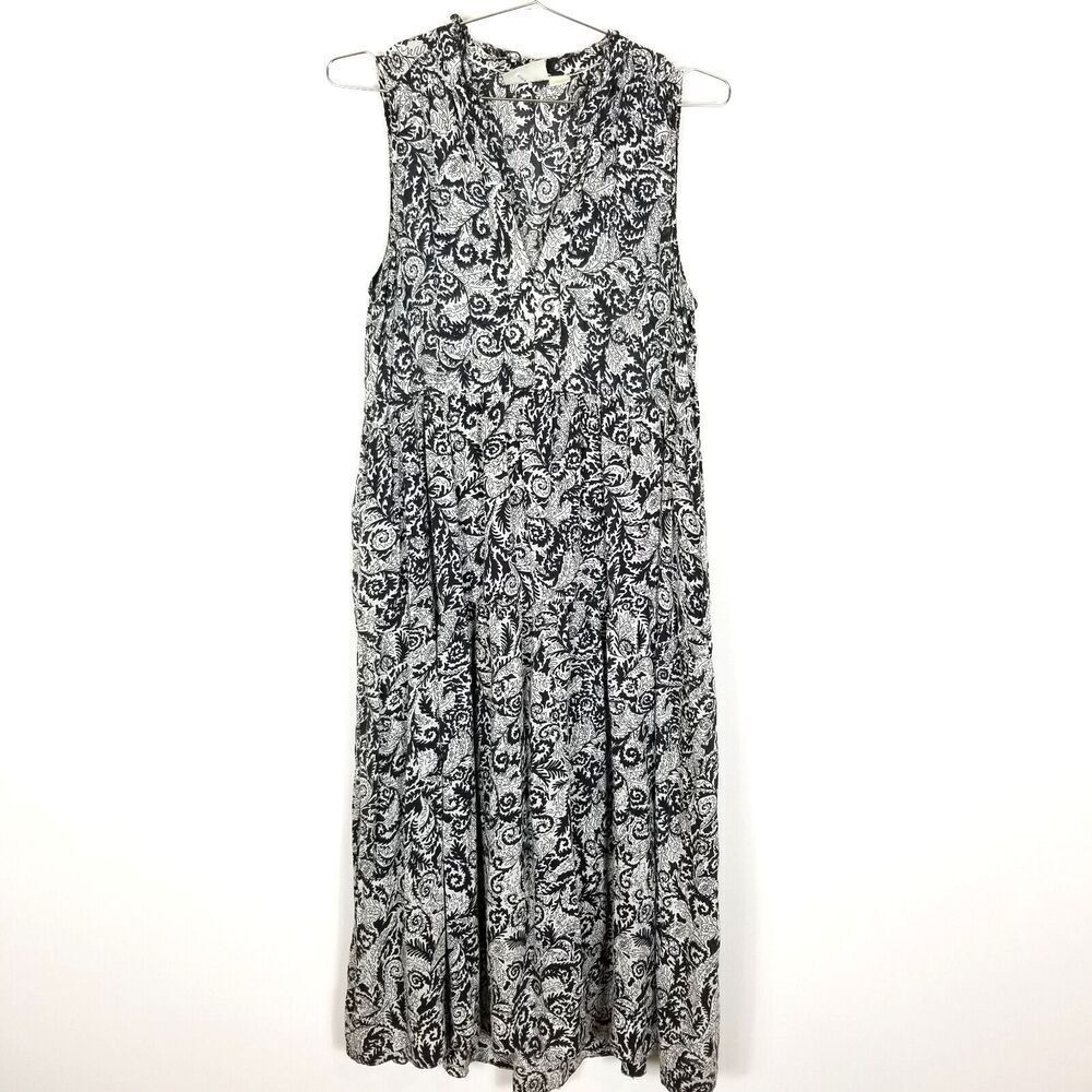 ANTHROPOLOGIE Maeve Maxi Dress Sz M Tiered Ruffles Black White Cottagecore